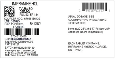 Label (69315 134 01 Imipramine HCl 25mg 67046 1564 30)